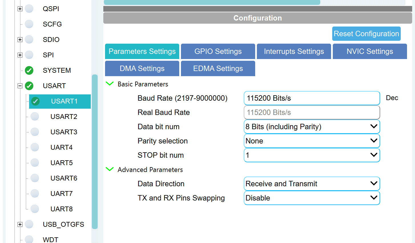usart interactive params