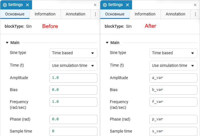 comparison sinewave variables en
