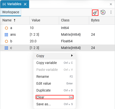 variables delete 1 en